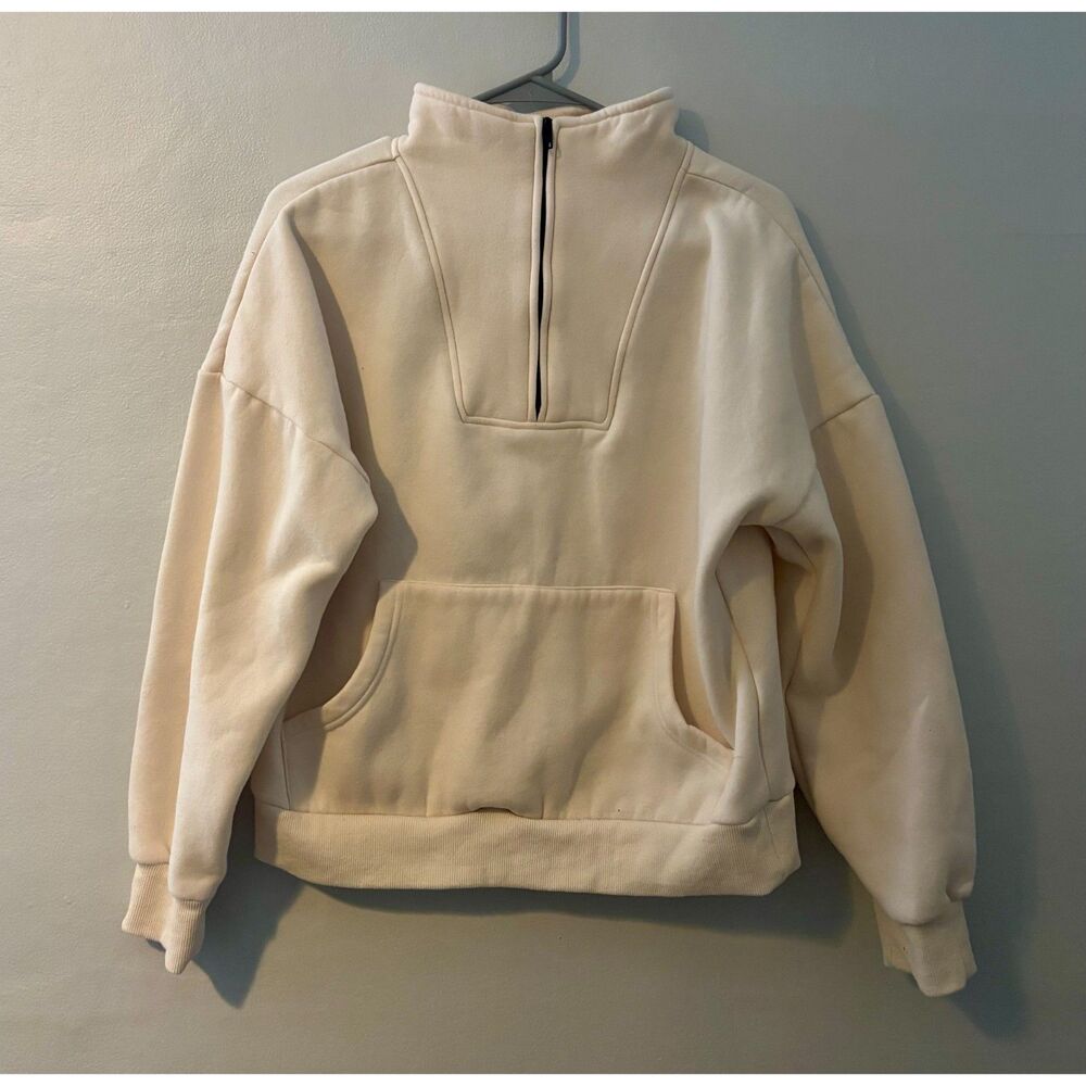 Trendy Queen Women's Quarter Zip Sweatshirt - Tan/Cream, Size S